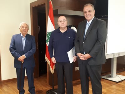 استقبال وزير الصناعة جورج بوشكيان العالم اللبناني الأصل كلود قمير